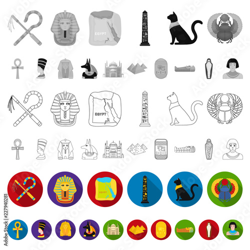 Ancient Egypt flat icons in set collection for design. The reign of Pharaoh vector symbol stock web illustration.