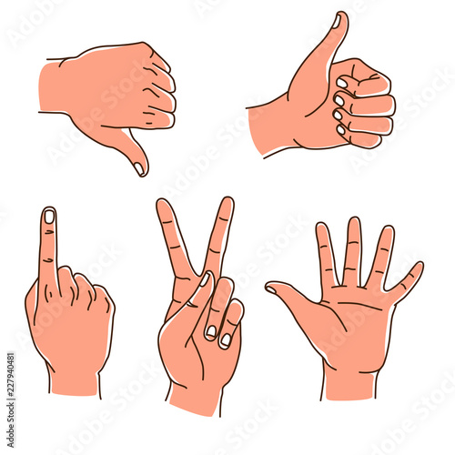 Hands gestures hand drawn set logo design isolated on white.