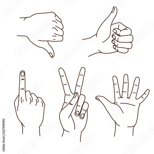 Hands gestures hand drawn set logo design isolated on white.