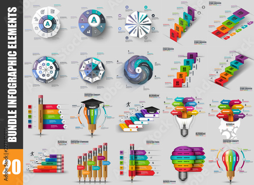 Bundle infographic elements data visualization vector design template. Can be used for steps, options, business processes, workflow, diagram, flowchart concept, timeline, marketing, info graphics.