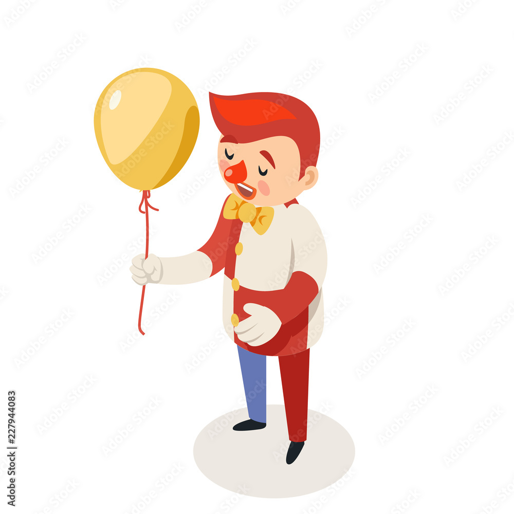 Balloon clown isometric circus joke fun party character isolated cartoon design vector illustration Balloon clown isometric circus joke fun party character isolated cartoon design vector illustration