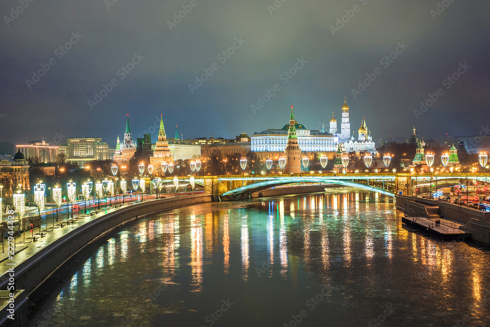 Christmas in Moscow. Panoramic view of the Moscow Kremlin