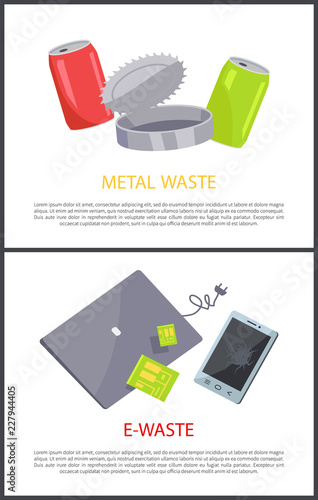 E-Waste and Metal Waste Set Vector Illustration