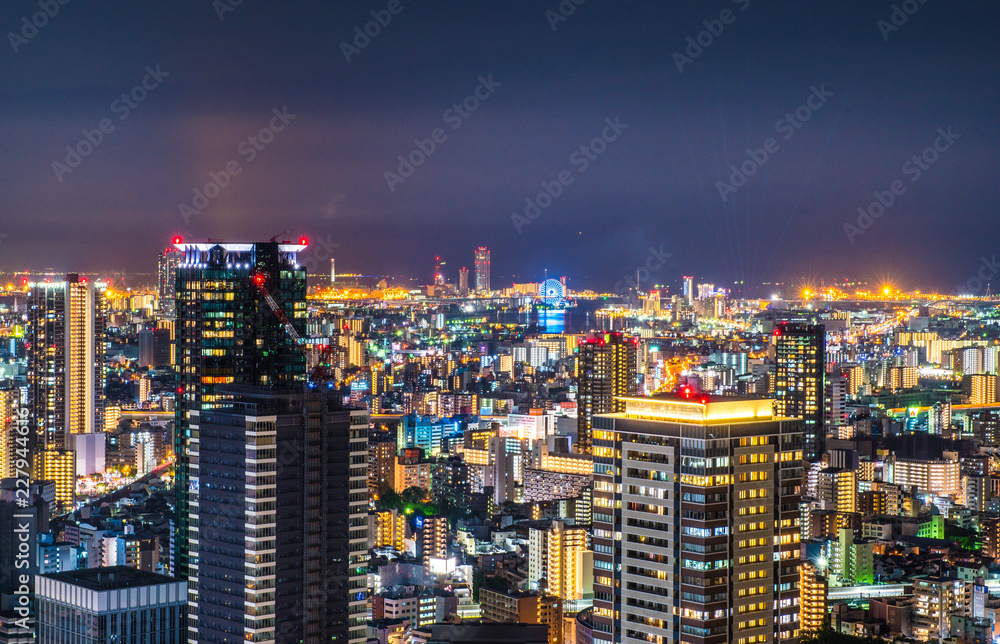 OSAKA, JAPAN-SEPTEMBER 2, 2018,High angle Night view of Osaka,Japan,on Umeda Sky Building,long exposure photograph
