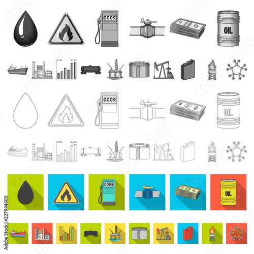 Oil industry flat icons in set collection for design. Equipment and oil production vector symbol stock web illustration.