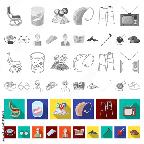 Human old age flat icons in set collection for design. Pensioner, period of life vector symbol stock web illustration. photo