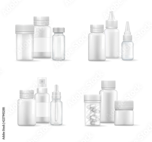 Pills and Capsules in Bottles Vector Illustration