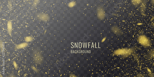 Vector realistic snowfall against a dark background. Transparent elements for winter cards