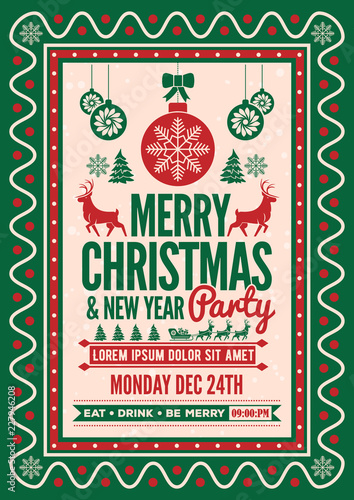 Christmas party invitation, flyer or poster design. Vector illustration.