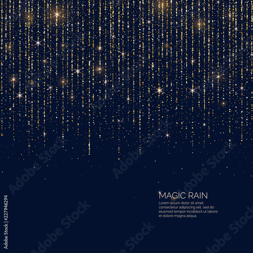 Bright vector illustration Magic rain of sparkling glittery particles lines.
