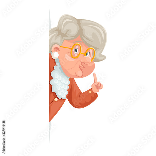 Wise advice look out corner grandmother talking old woman granny character adult icon cartoon design vector illustration