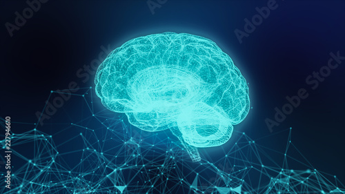 Concept of an Active Human Brain on a Dark Background.Blurry abstract 3d Rendering Abstract Background blue Network concept . Future backgroundTechnology concept.