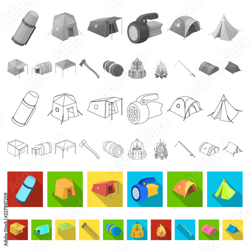 Different kinds of tents flat icons in set collection for design. Temporary shelter and housing vector symbol stock web illustration.