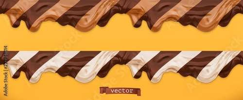 Duo chocolate spread. Caramel flows. Peanut butter. Seamless pattern 3d vector