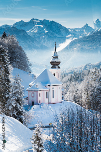 Church of Maria Gern in winter, Berchtesgadener Land, Bavaria, Germany