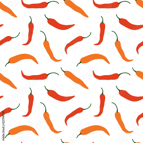 Vector chili, cayenne hot pepper background. Mexican exotic spicy seamless pattern. Hand drawing food illustration, wrap, fabric, textile