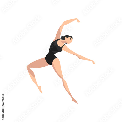 Beautifull slim ballerina dancing in black leotard, professional ballet dancer vector Illustration on a white background