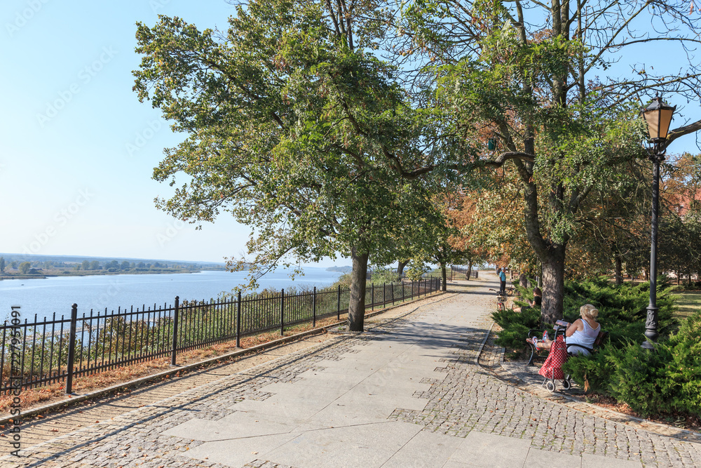 Promenade on the Vistula embankment in Plock, Poland
