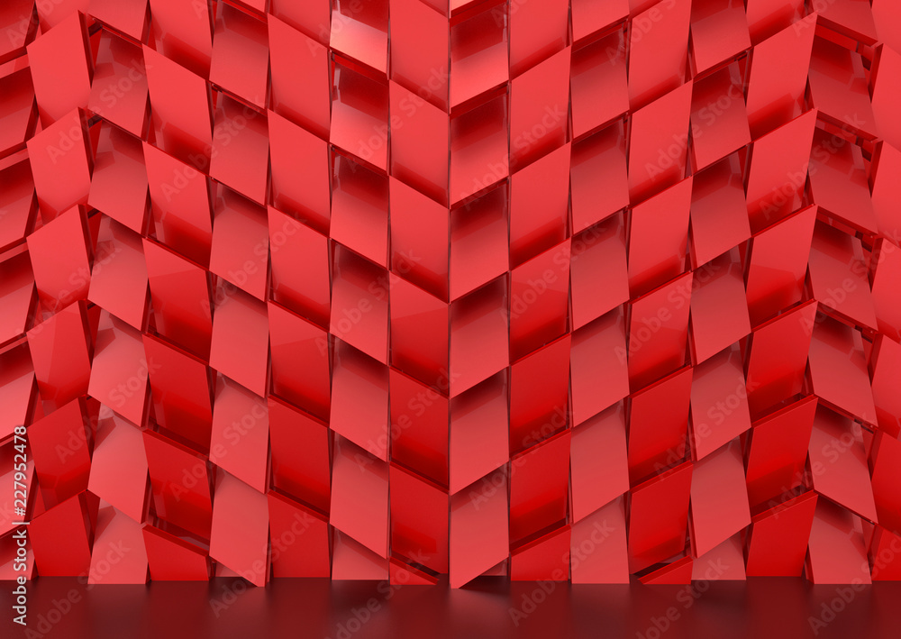 3d rendering. Luxurious red trapedzoid shape tile pattern wall background. 3d rendering. Luxurious red trapedzoid shape tile pattern wall background.