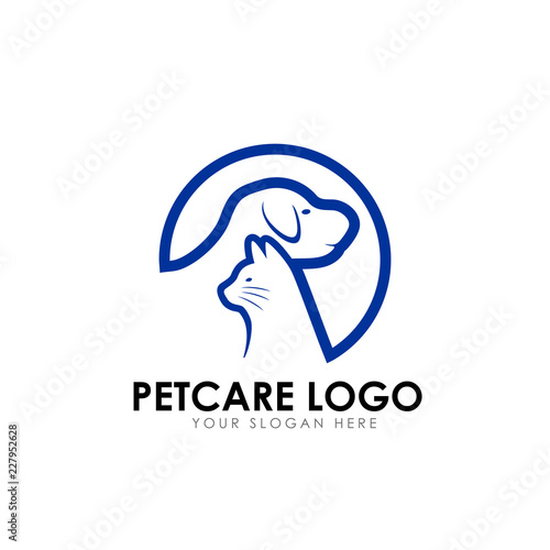 pet care and pet clinic logo design template. cat and dog vector silhouette