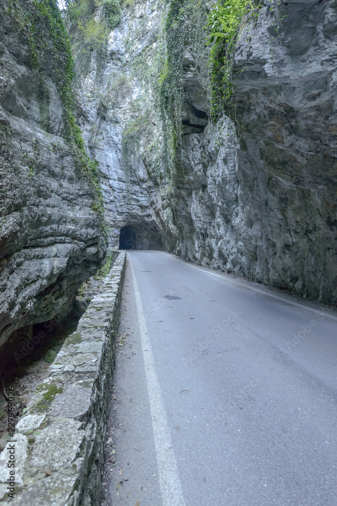 road under steep ravine at Brasa gorge, Tremosine, Italy