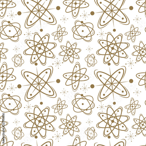 Atomic mid century seamless pattern. Vector illustration. 