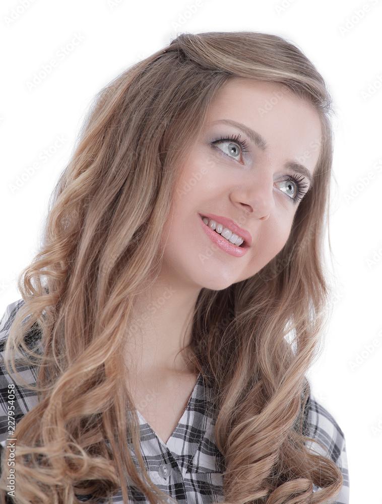 Naklejka premium closeup.young business woman looking at copy space.
