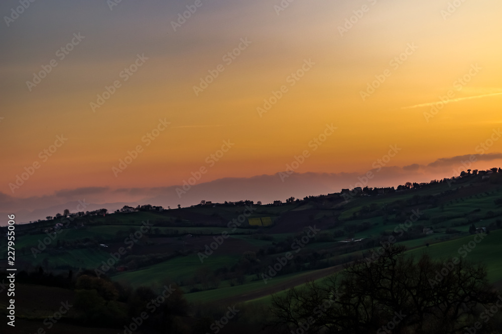 Paesaggio rurale marchigiano al tramonto