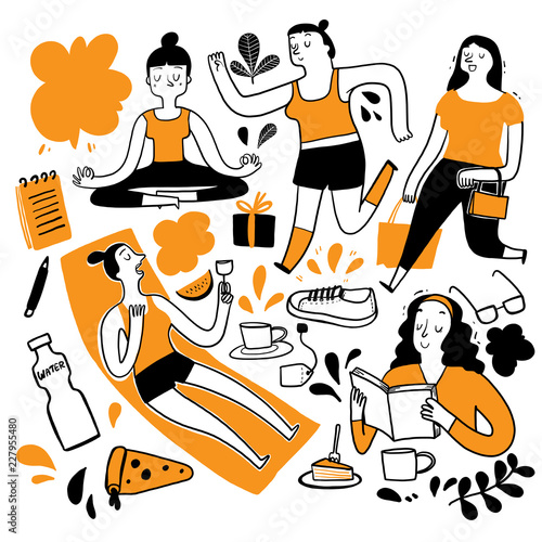 The daily use In the heat of summer. Collection of hand drawn, Vector illustration in sketch doodle style