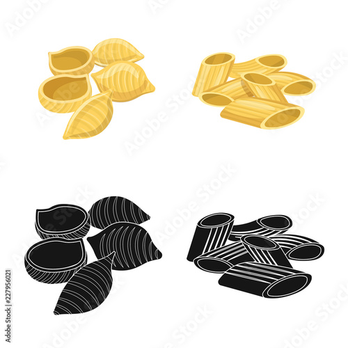 Vector illustration of pasta and carbohydrate icon. Set of pasta and macaroni vector icon for stock.