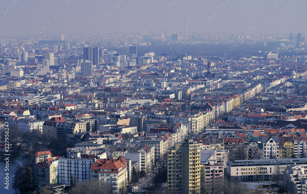 Obraz premium aerial view panorama of Berlin on a misty day