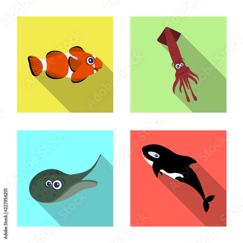 Vector illustration of sea and animal logo. Collection of sea and marine vector icon for stock.