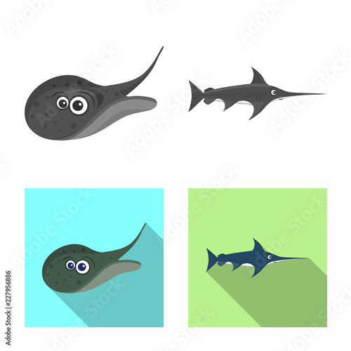 Isolated object of sea and animal symbol. Collection of sea and marine stock vector illustration.