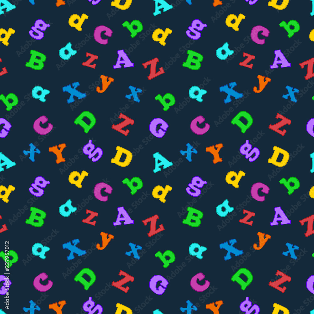 Vector seamless pattern of cartoon alphabetic letters. 