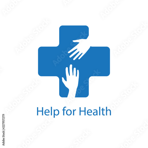 Help for health vector graphic design. Helping hands inside medical cross symbol.