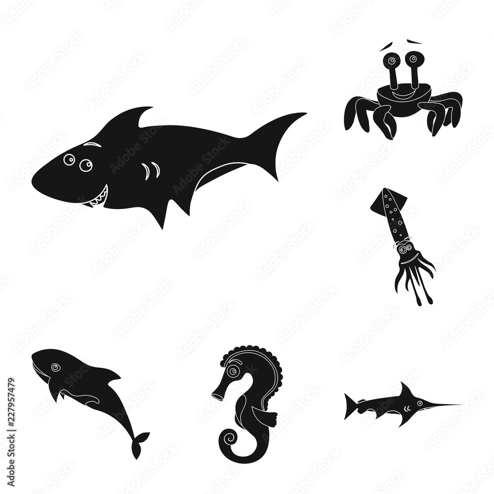 Obraz premium Vector illustration of sea and animal symbol. Set of sea and marine stock symbol for web.