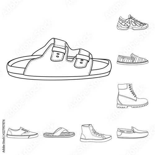 Vector design of shoe and footwear sign. Collection of shoe and foot stock symbol for web.