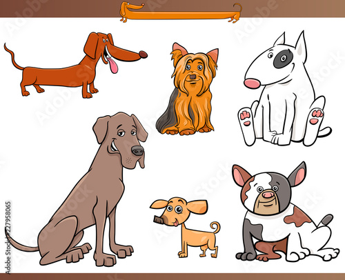 purebred cartoon dog characters set