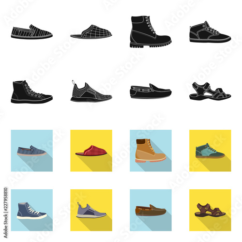 Vector illustration of shoe and footwear sign. Collection of shoe and foot stock vector illustration.