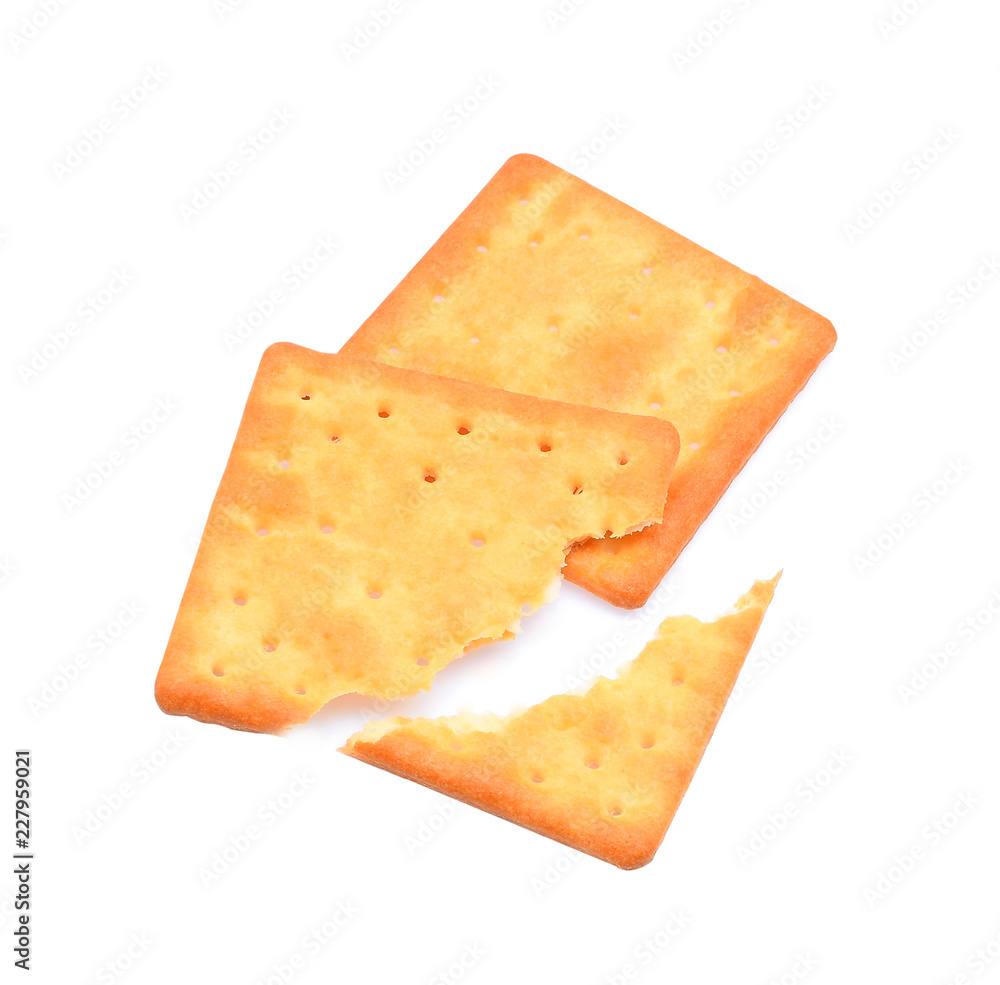 stack of square crackers isolated on white background. Dry cracker cookies isolated
