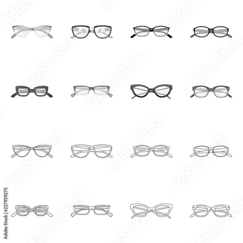 Vector design of glasses and frame icon. Collection of glasses and accessory vector icon for stock.