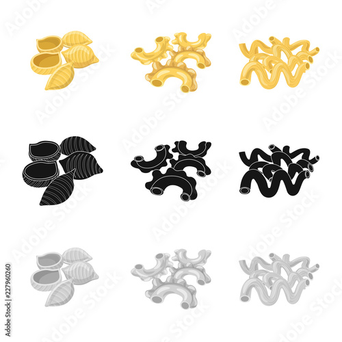 Vector illustration of pasta and carbohydrate sign. Set of pasta and macaroni stock symbol for web.
