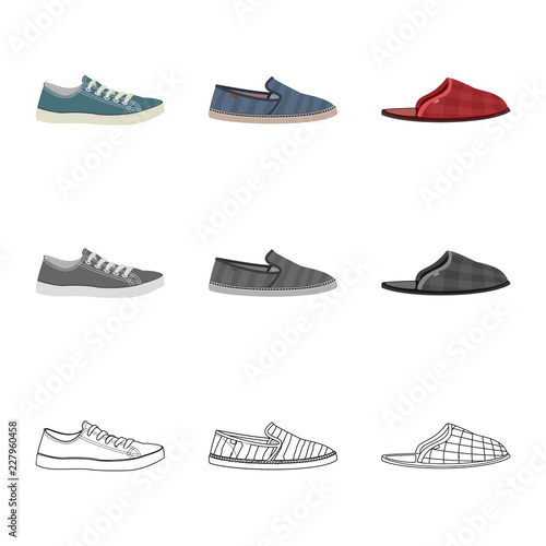 Vector illustration of shoe and footwear symbol. Collection of shoe and foot stock vector illustration.