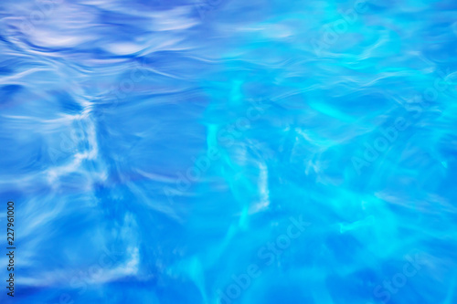 The smooth natural blue water background with bokeh abstract on the sea or ocean,vintage and soft colored blur.