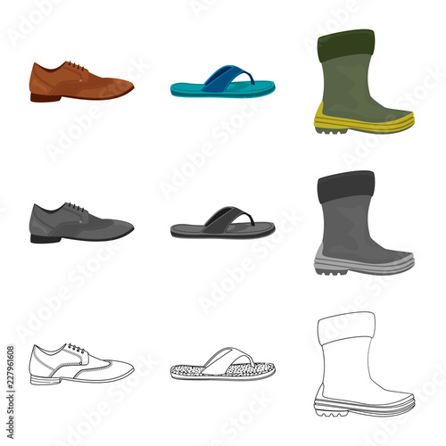Vector design of shoe and footwear sign. Set of shoe and foot stock symbol for web.