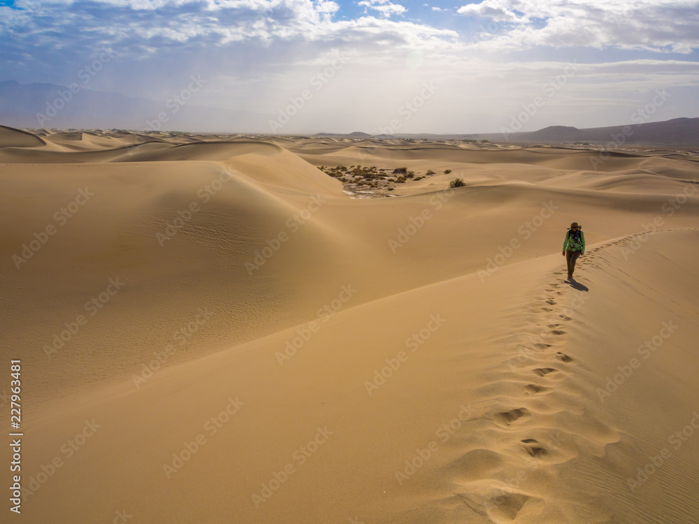 Hiker on Sand Dune, Death Valley Dunes, Trail on Ridge