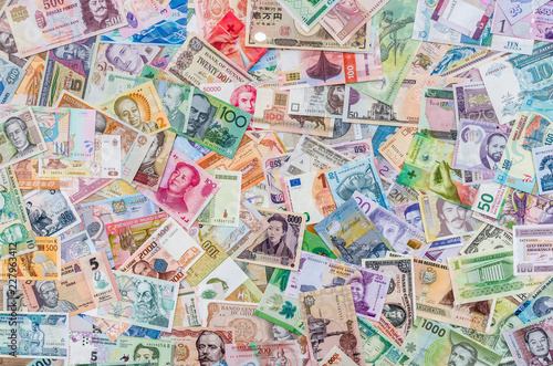 World money collection top view and closeup