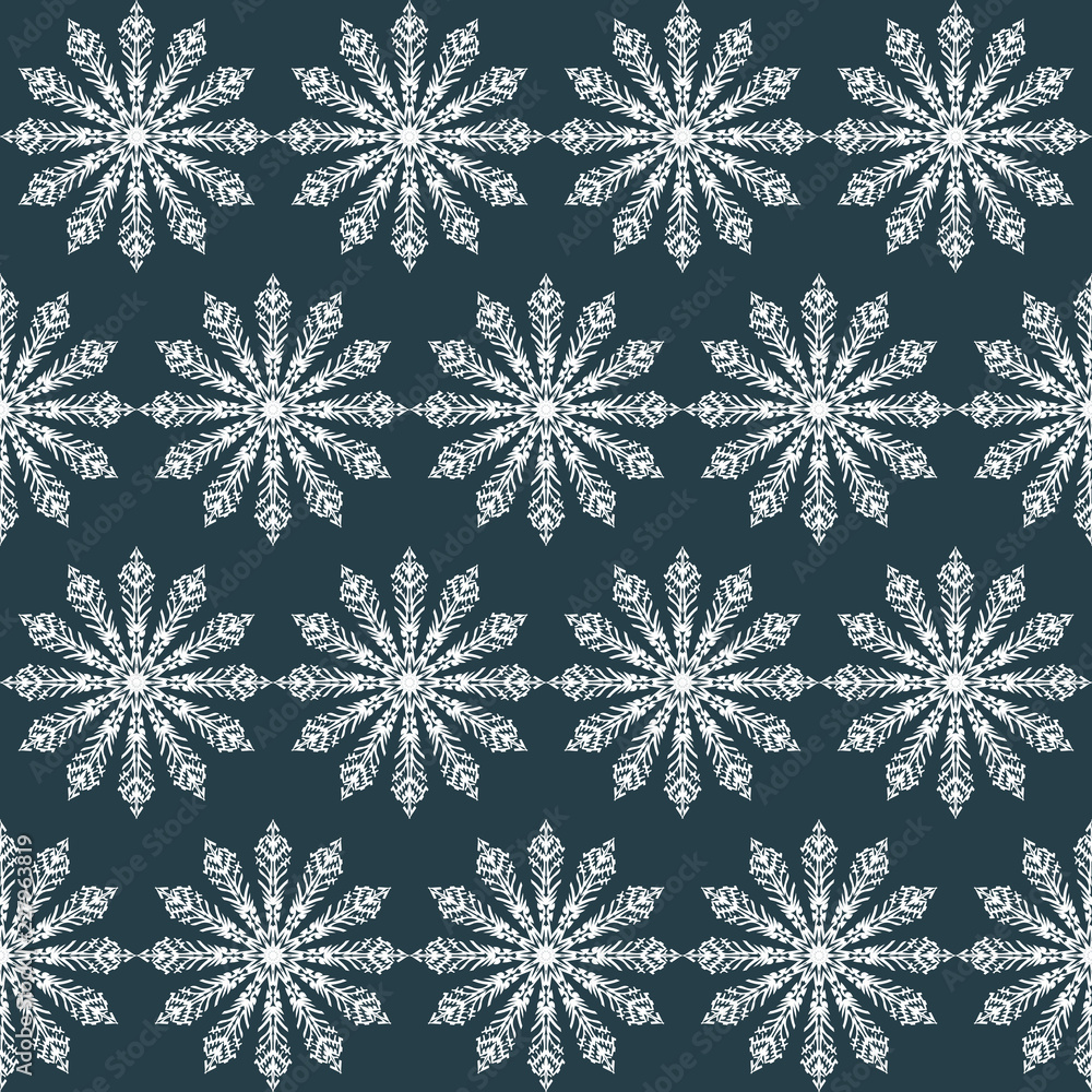 Fototapeta premium Vector seamless new year pattern with retro snowflakes on dark background