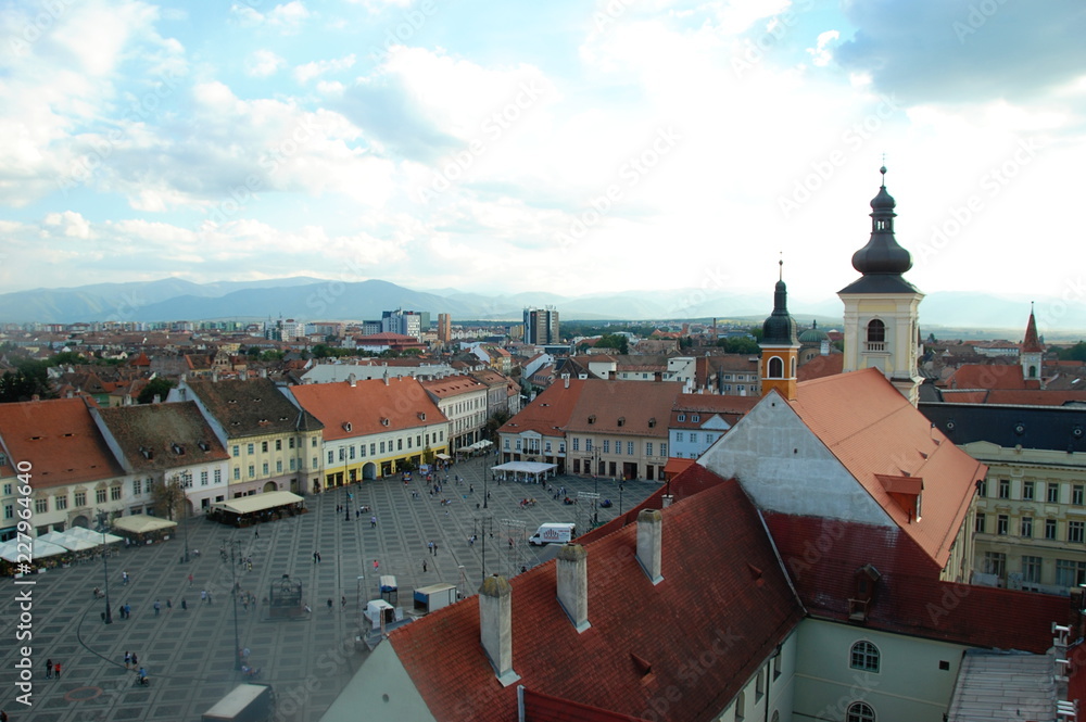 View of The Great Square of Sibiu, Romania, from Council Tower