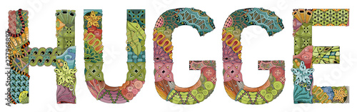 Word HUGGE in Swedish. Vector decorative zentangle object for decoration